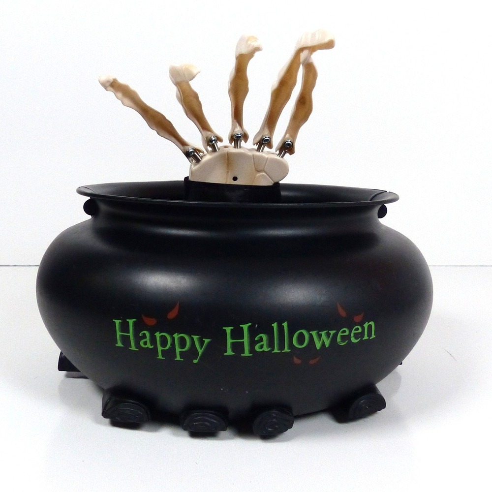 Gemmy Animated Skeleton Hand Cauldron Halloween Candy Bowl Black WORKS SEE VIDEO